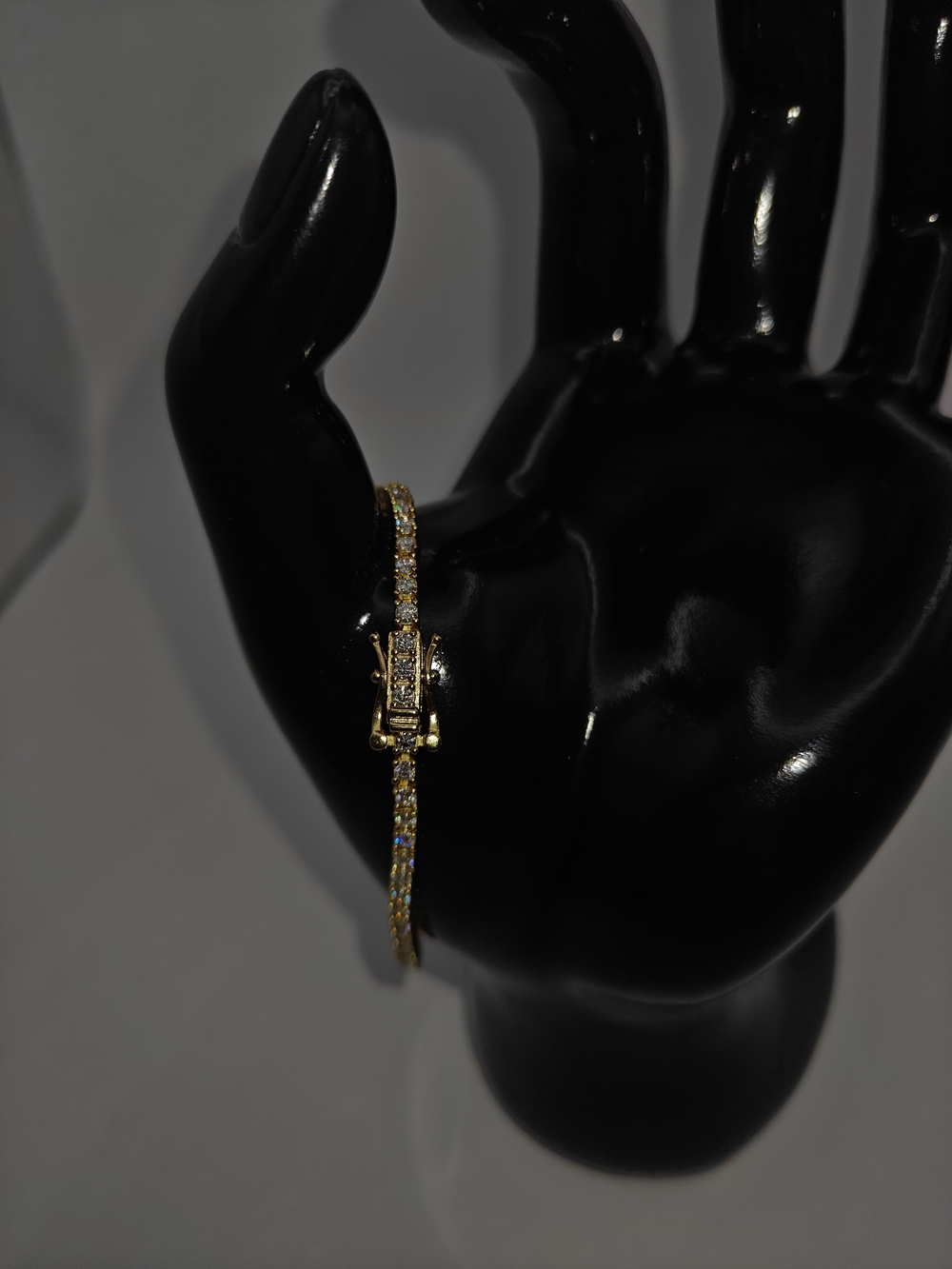 Gold and White Moissanite Crystal Tennis Bracelet - Women Jewelry - Picture 2 of 5